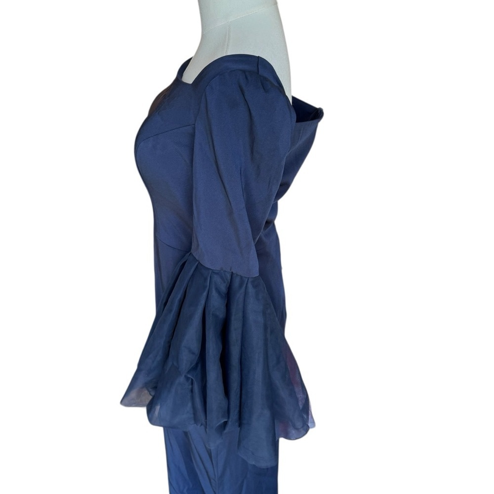 Leena for Mac Duggal - Navy Flounce Sleeve Square Neck Column Gown Sz 6 - Picture 6 of 13